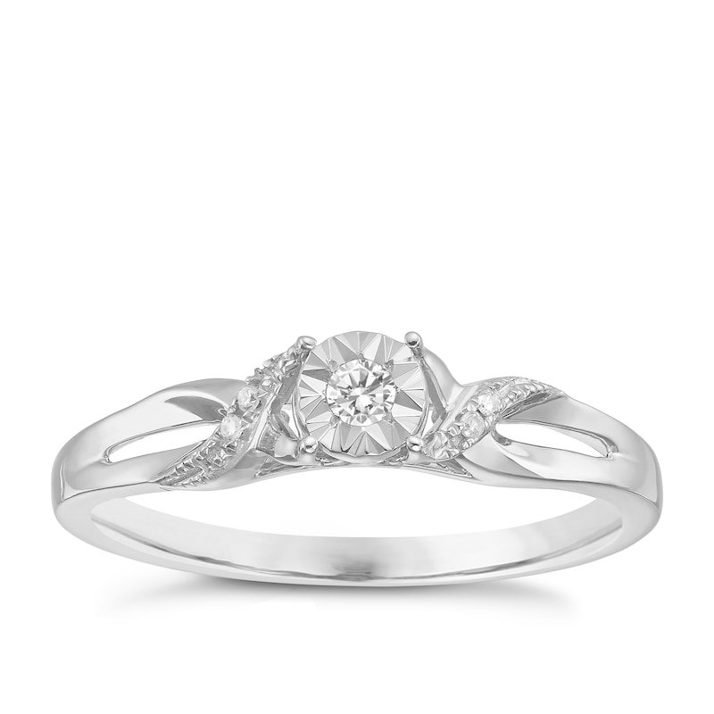 Main Image 1 of 9ct White Gold Diamond Illusion Solitaire Ring