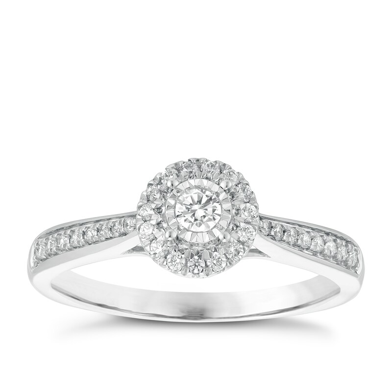 Main Image 1 of 9ct White Gold 0.25ct Diamond Illusion Set Solitaire Halo Ring
