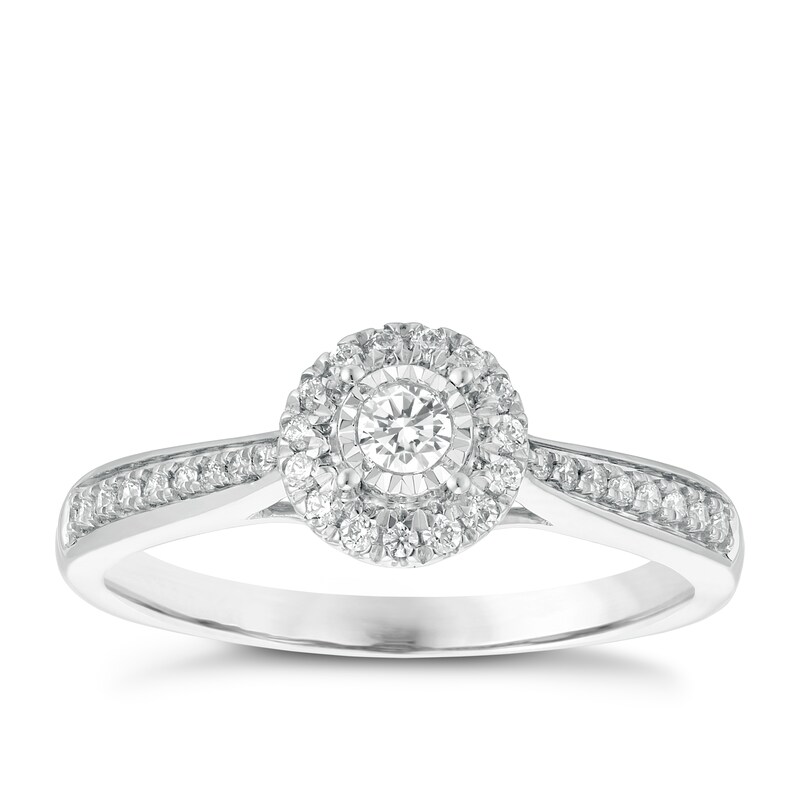 9ct White Gold 0.25ct Total Diamond Solitaire Halo Ring