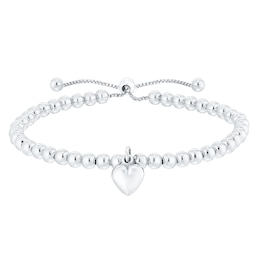 Sterling Silver Beaded Heart Bolo Bracelet