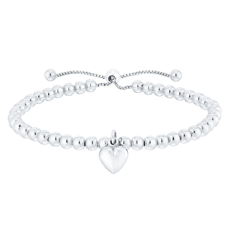 Main Image 1 of Sterling Silver Beaded Heart Bolo Bracelet