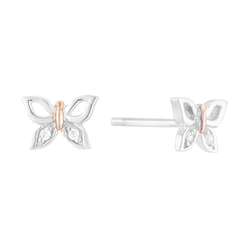 Children's Sterling Silver Rose Gold Plated CZ Butterfly Earrings