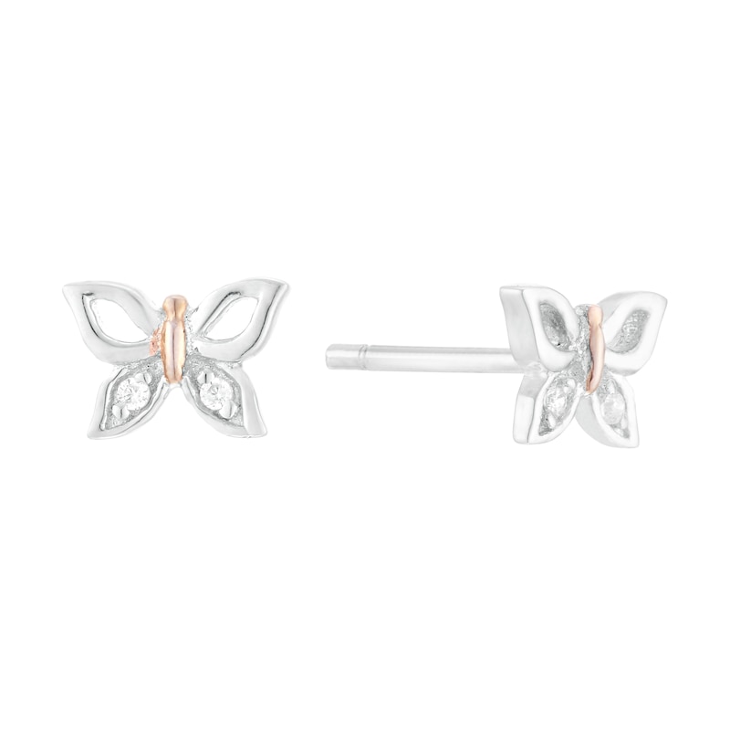 Main Image 1 of Children's Sterling Silver Rose Gold Plated CZ Butterfly Earrings