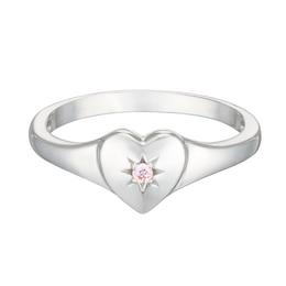 Children's Sterling Silver Cubic Zirconia Heart Ring Small (Size F)