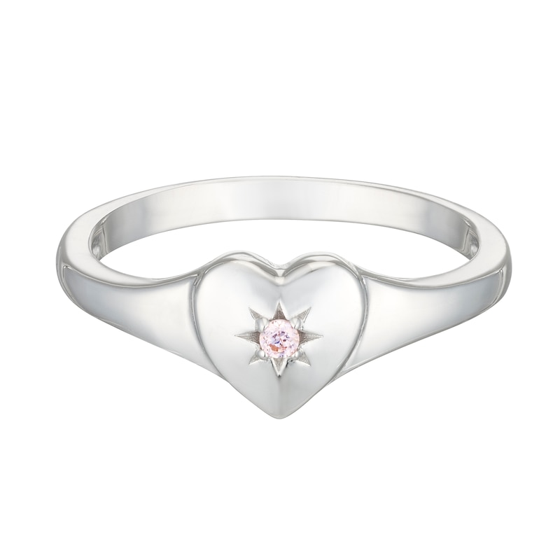 Children's Sterling Silver Cubic Zirconia Heart Ring Small (Size F)