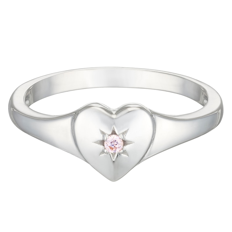 Main Image 1 of Children's Sterling Silver Cubic Zirconia Heart Ring Medium (Size H)