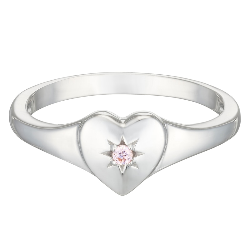 Children's Sterling Silver Cubic Zirconia Heart Ring Medium (Size H)