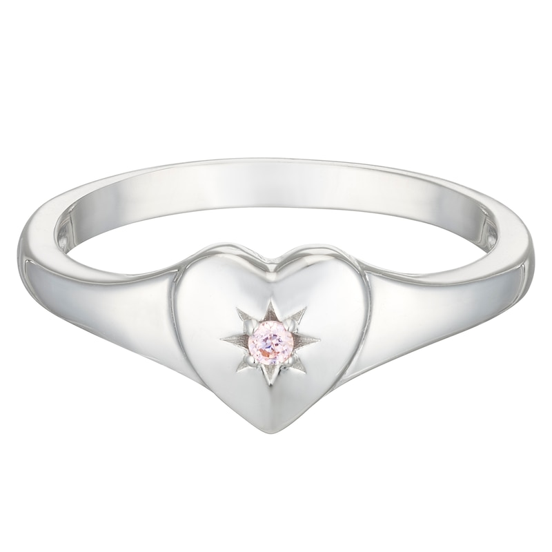 Children's Sterling Silver Cubic Zirconia Heart Ring Large (Size J)