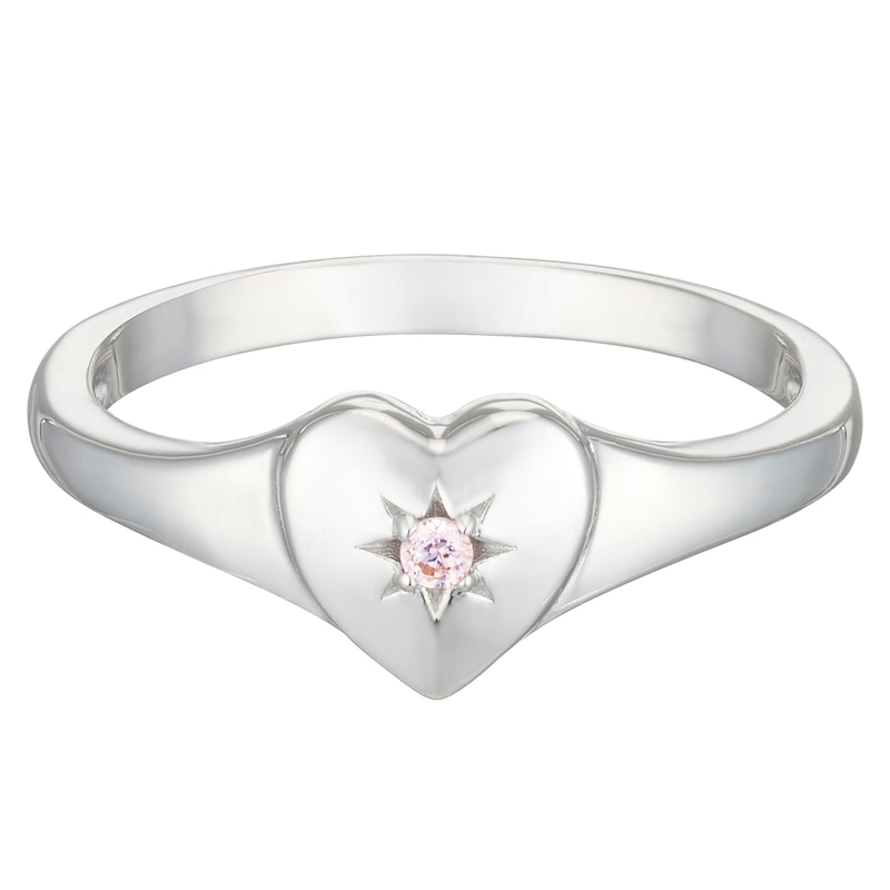 Main Image 1 of Children's Sterling Silver Cubic Zirconia Heart Ring Large (Size J)