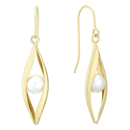 9ct Yellow Gold Freshwater Pearl Wavy Drop Earrings
