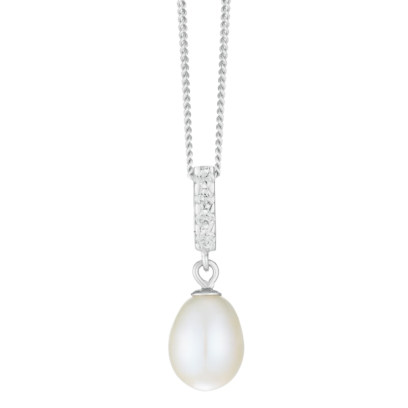 Sterling Silver Freshwater Pearl & Cubic Zirconia Pendant