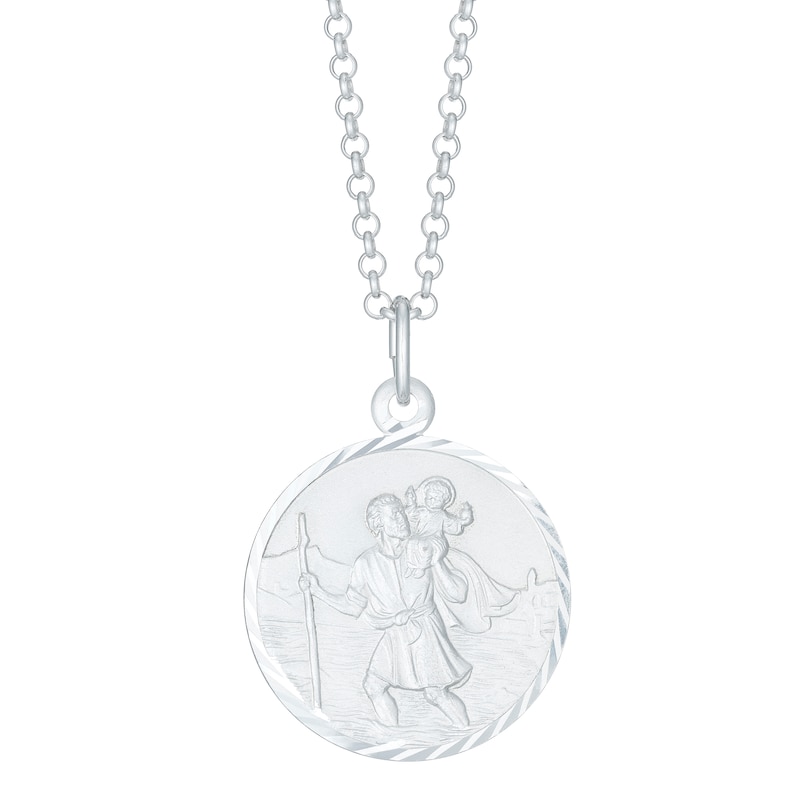 Silver 20 Inch Belcher Chain & St Christopher Pendant