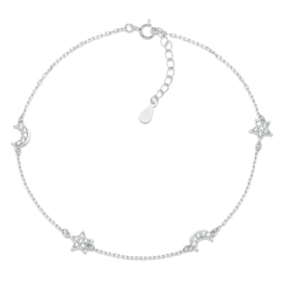 Sterling Silver Crystal Star & Moon Anklet