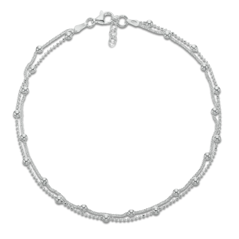 Sterling Silver Double Strand Chain & Ball Anklet