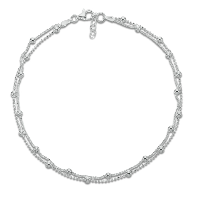 Main Image 1 of Sterling Silver Double Strand Chain & Ball Anklet
