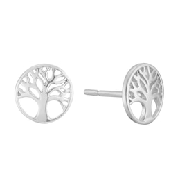 Sterling Silver Tree Design Round Stud Earrings