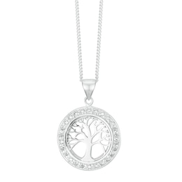 Sterling Silver Cubic Zirconia Tree Design Pendant