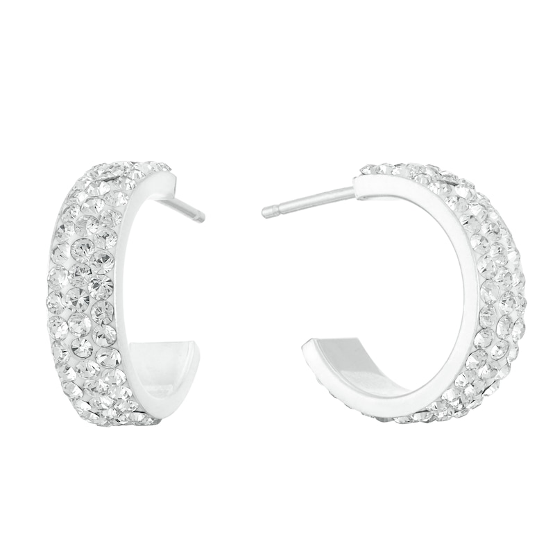 Main Image 1 of Sterling Silver Crystal Half Hoop Earrings