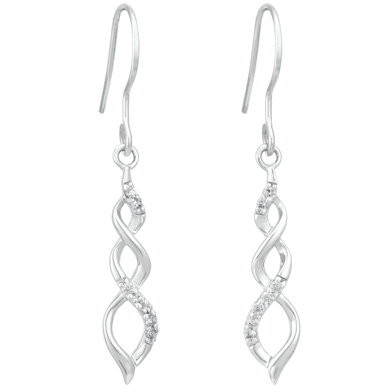 Main Image 1 of Sterling Silver Twisted Cubic Zirconia Drop Earrings