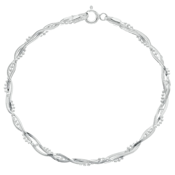 Sterling Silver Twisted Herringbone and Bead Bracelet