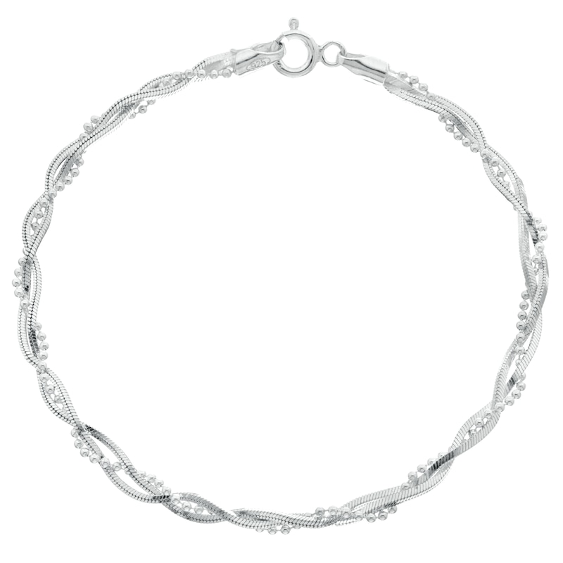 Sterling Silver Twisted Herringbone & Bead Bracelet