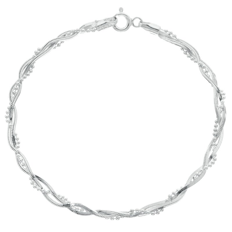 Main Image 1 of Sterling Silver Twisted Herringbone & Bead Bracelet