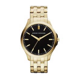 Armani Exchange Men's Black Dial Gold-Plated Bracelet Watch