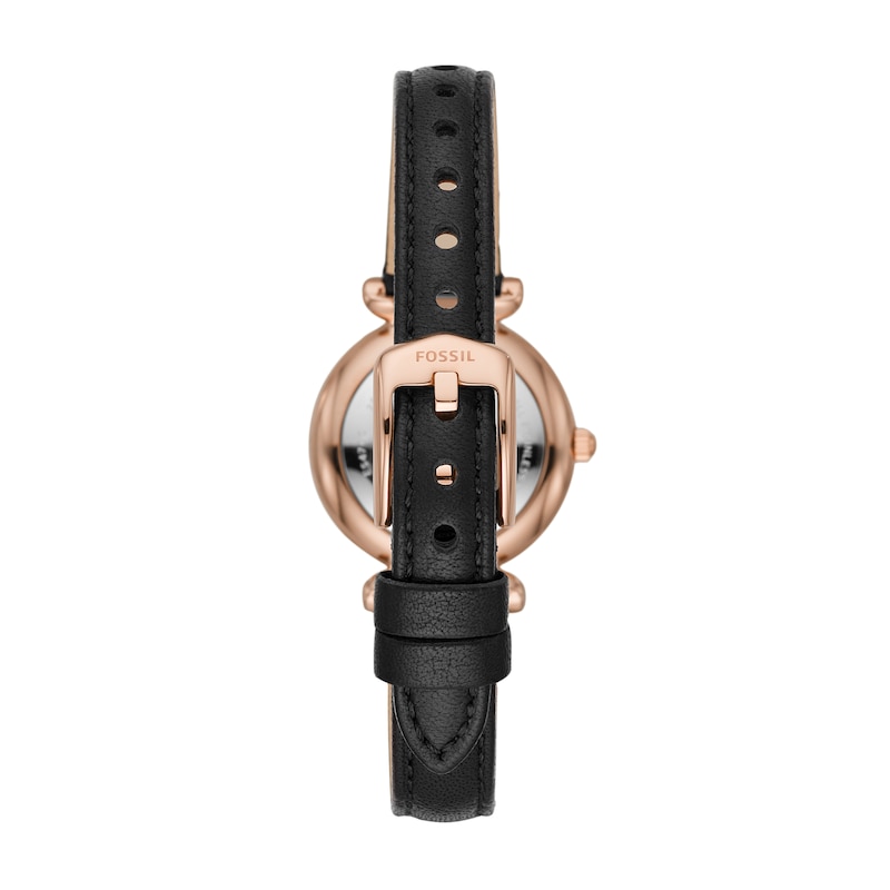 Fossil Ladies' Rose Gold Tone Black Leather Strap Watch