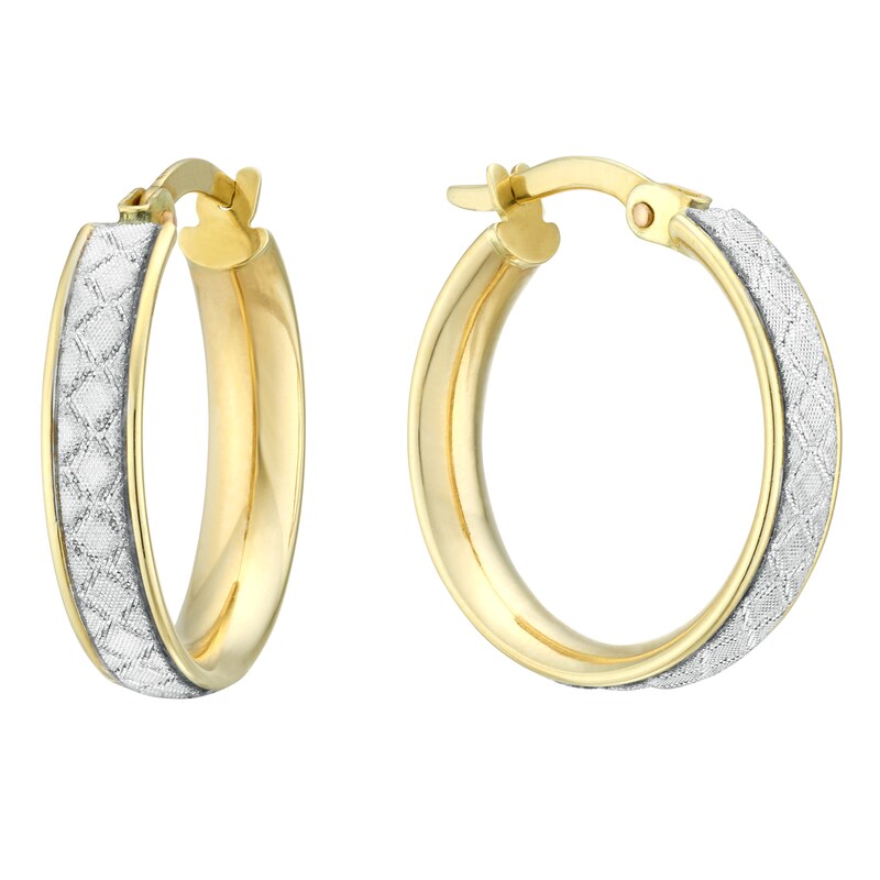 Main Image 1 of 9ct Yellow Gold Criss Cross Glitter 15mm Hoop Earrings