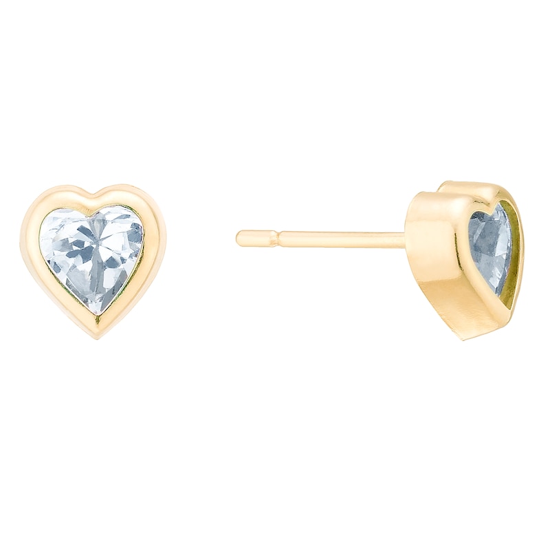 Main Image 1 of 9ct Yellow Gold Cubic Zirconia Rubover Heart Studs