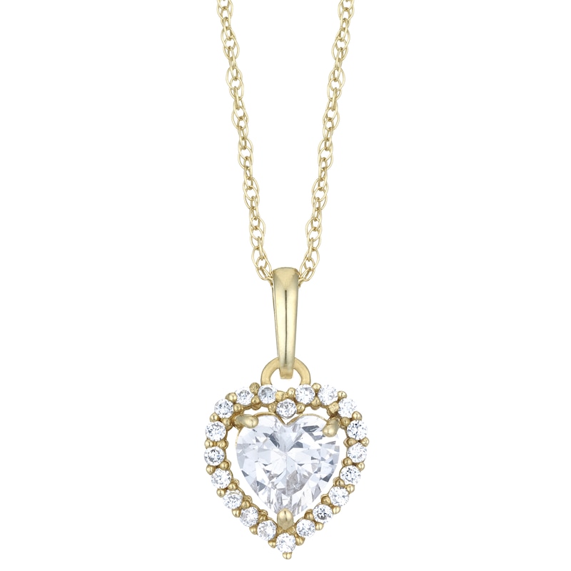Main Image 1 of 9ct Yellow Gold Cubic Zirconia Halo Heart Shape Pendant