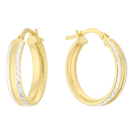 Together Silver & 9ct Bonded Gold Dia/Cut 15mm Hoop Earrings