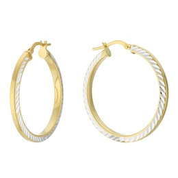 Together Silver & 9ct Bonded Gold Dia/Cut 25mm Hoop Earrings