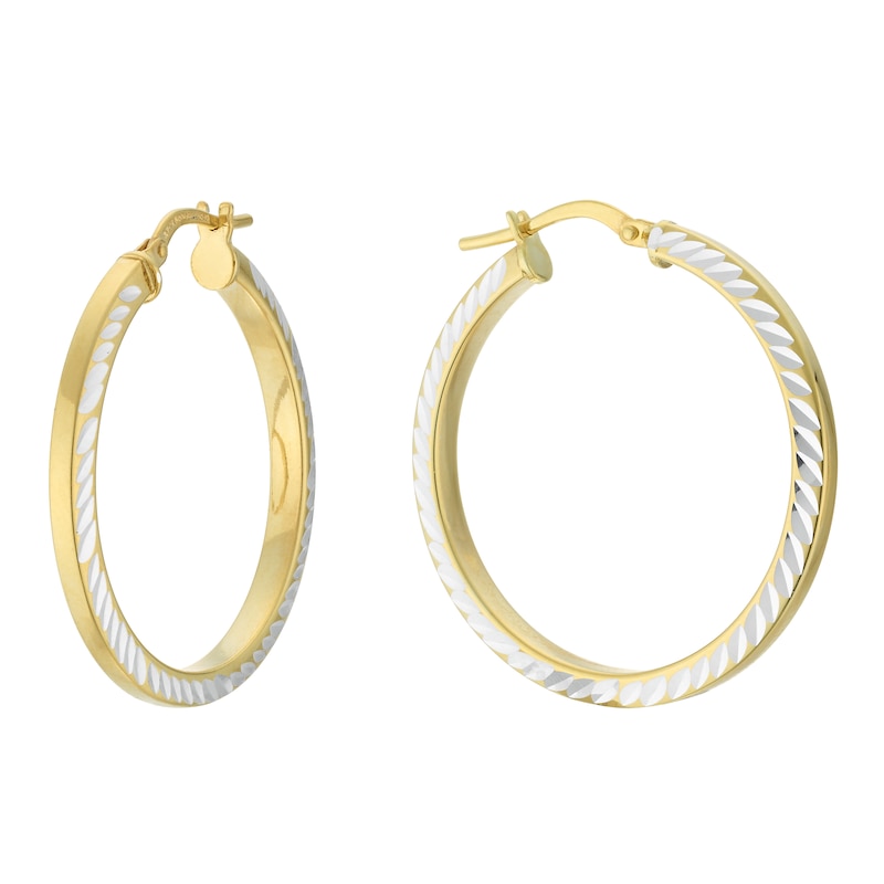 Main Image 1 of Together Silver & 9ct Bonded Gold Dia/Cut 25mm Hoop Earrings
