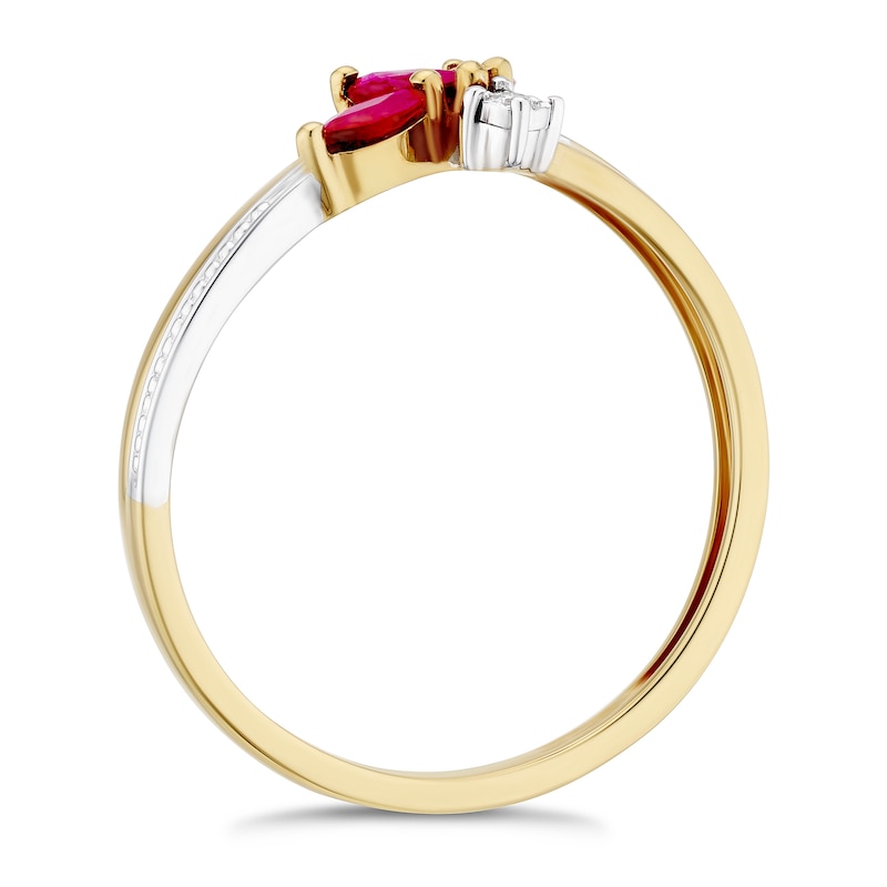 Main Image 2 of 9ct Yellow Gold Ruby & Diamond Leaf Ring