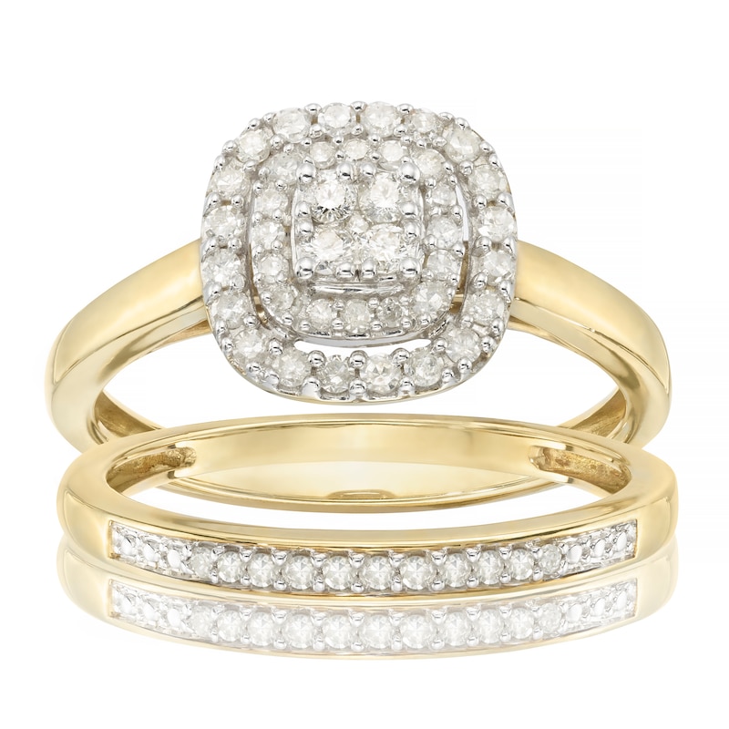 Main Image 1 of Perfect Fit 9ct Yellow Gold 0.33ct Diamond Double Halo Bridal Set