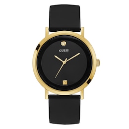 Guess Men's Diamond Set Dial Black Silicone Strap Watch