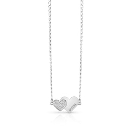 Guess Rhodium Plated Crystal Hearts Necklace