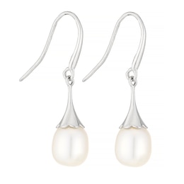 9ct White Gold Cultured Freshwater Pearl Flute Drop Earrings