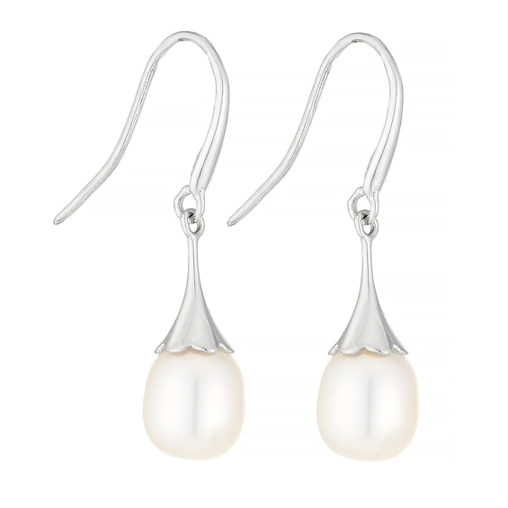 9ct White Gold Cultured Freshwater Pearl Flute Drop Earrings