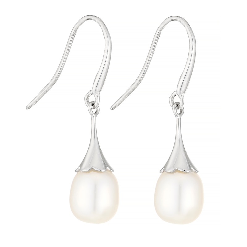 9ct White Gold Cultured Freshwater Pearl Flute Drop Earrings