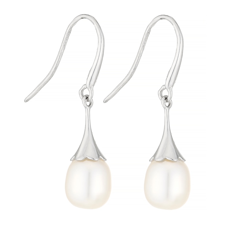 Main Image 1 of 9ct White Gold Cultured Freshwater Pearl Flute Drop Earrings