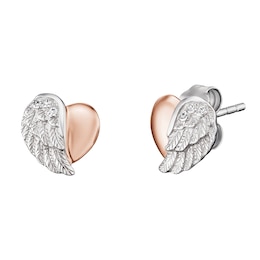 Angel Whisperer Sterling Silver & Rose Gold Heart Wing Stud Earrings