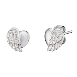 Angel Whisperer Sterling Silver Heart Wing Stud Earrings