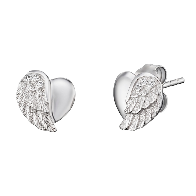 Main Image 1 of Angel Whisperer Sterling Silver Heart Wing Stud Earrings