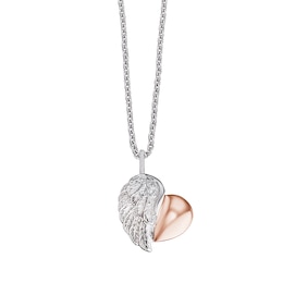 Angel Whisperer Sterling Silver & Rose Gold Heart Wing Necklace