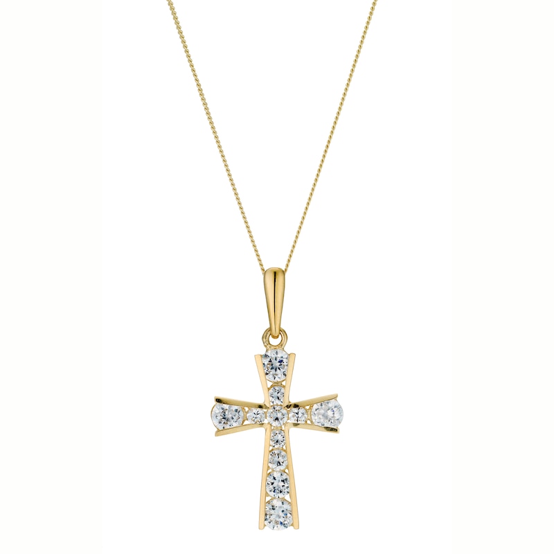 Main Image 1 of 9ct Yellow Gold Cubic Zirconia Channel Set Cross