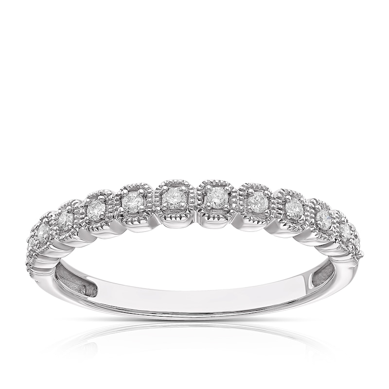 Main Image 1 of 9ct White Gold 0.10ct Diamond Square Detail Eternity Ring