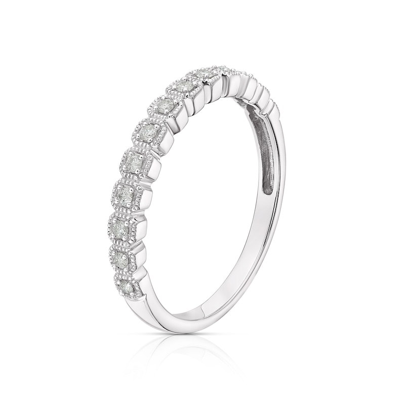 9ct White Gold 0.10ct Diamond Square Detail Eternity Ring