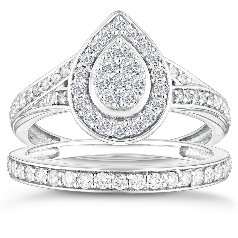 Main Image 1 of Perfect Fit 9ct White Gold 0.66ct Diamond Pear Bridal Set